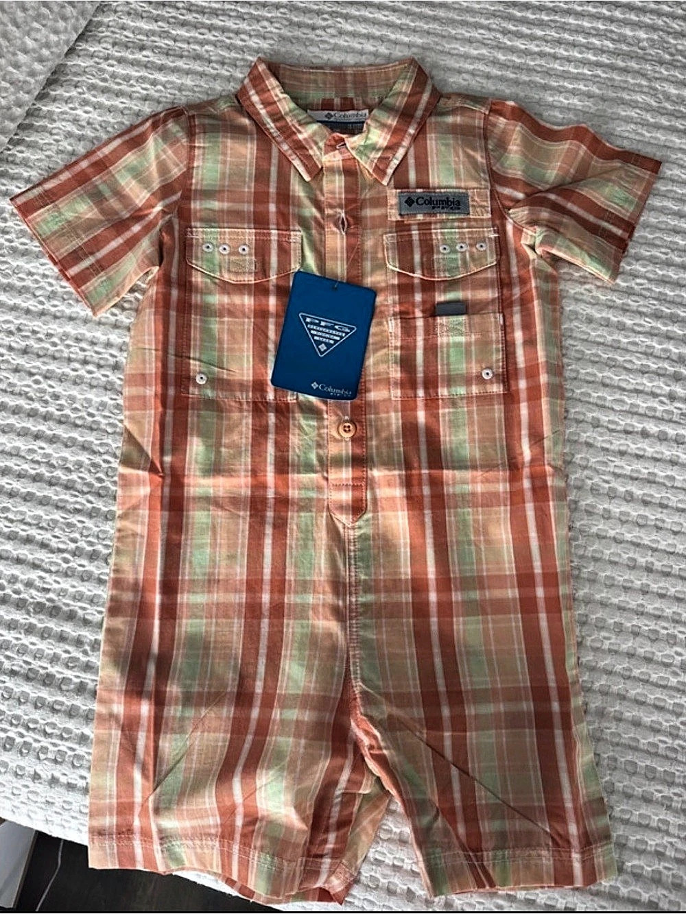 Columbia Silver Ridge II Romper Plaid Romper in Orange & Green Baby 18-24M NWT